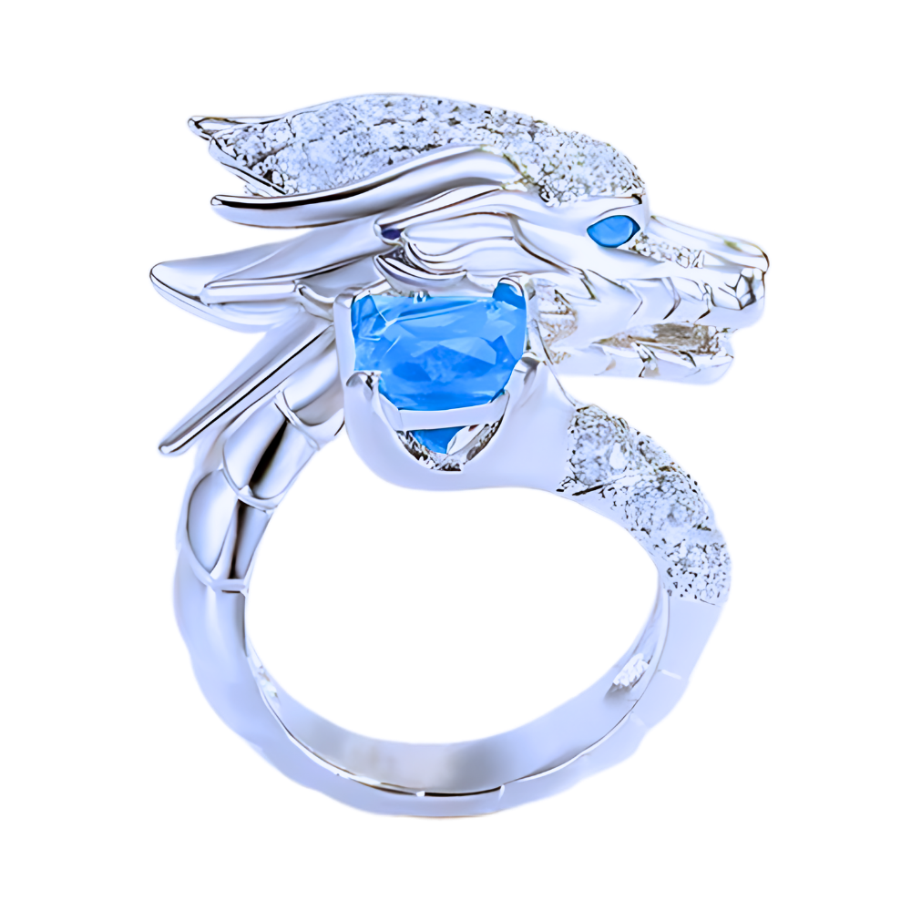 Unique Handmade Silver Dragon Ring -Blue - Ozerty
