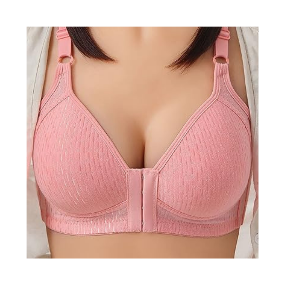 Wireless Plus Size Push Up Bra -Pink Pique Cotton - Ozerty